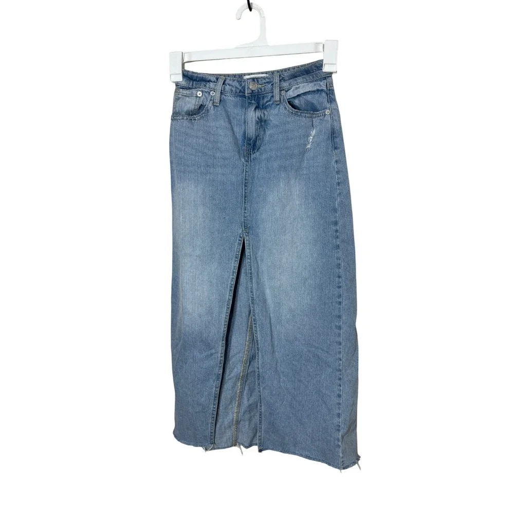RSQ Women's Blue‎ Denim Maxi Skirt High Rise Slit Size 24